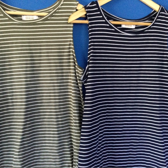 Coco & Tashi Approx Large Striped Rayon Blend Stretch Tank Tops Green and Navy - Picture 3 of 8